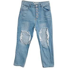 Fashion FWD Destroyed Jeans Size 9/29 Light Blue Wash Button Fly High Rise